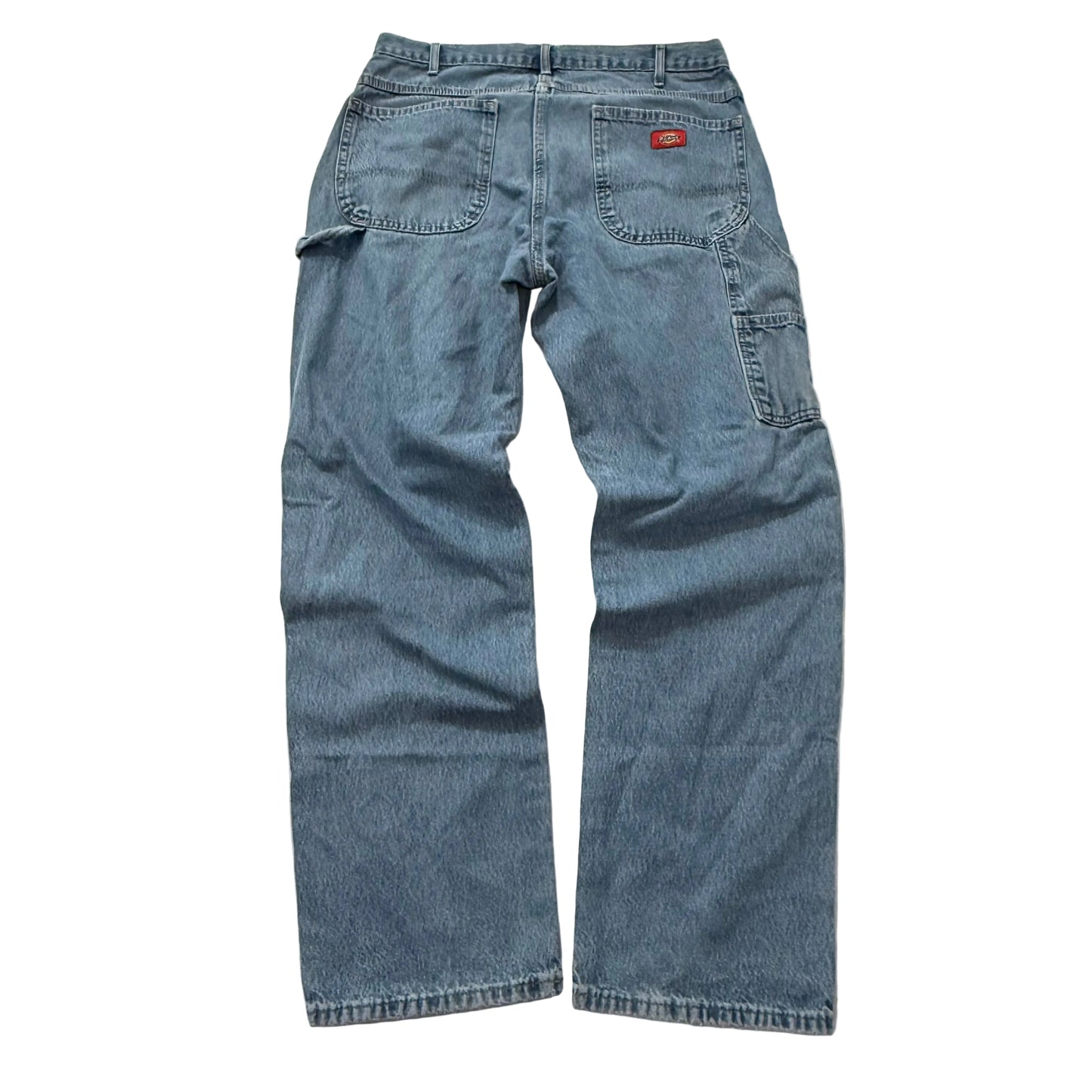 Dickies Men Blue Denim Distressed Carpenter Jeans Workwear Tool Pockets Waist 33