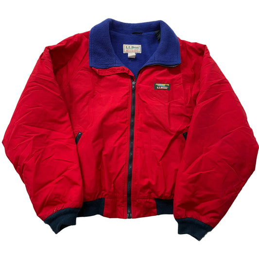 Vintage L.L. Bean Men's Red Blue Fleece Lined Warm-Up Bomber Jacket Size XL