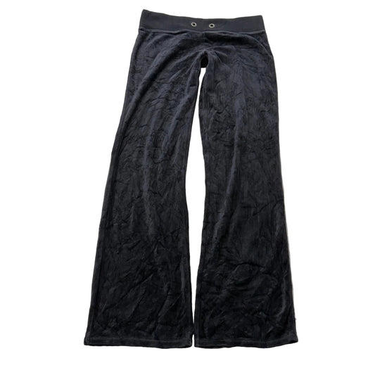 Vintage Juicy Couture Women's Black Velour Flared Track Pant Loungewear Size S