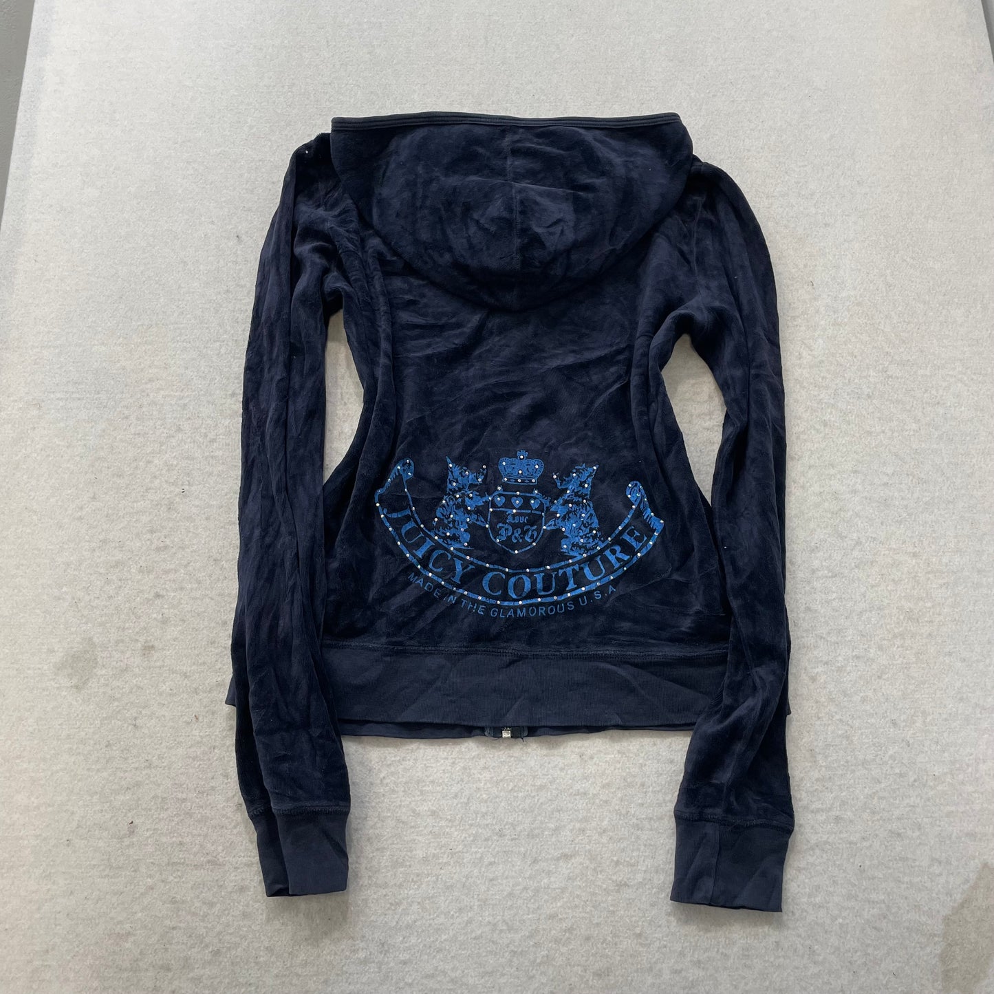 Juicy Couture Scottie Dogs Women Navy Velour Tracksuit Set Hoodie & Pant Size XL