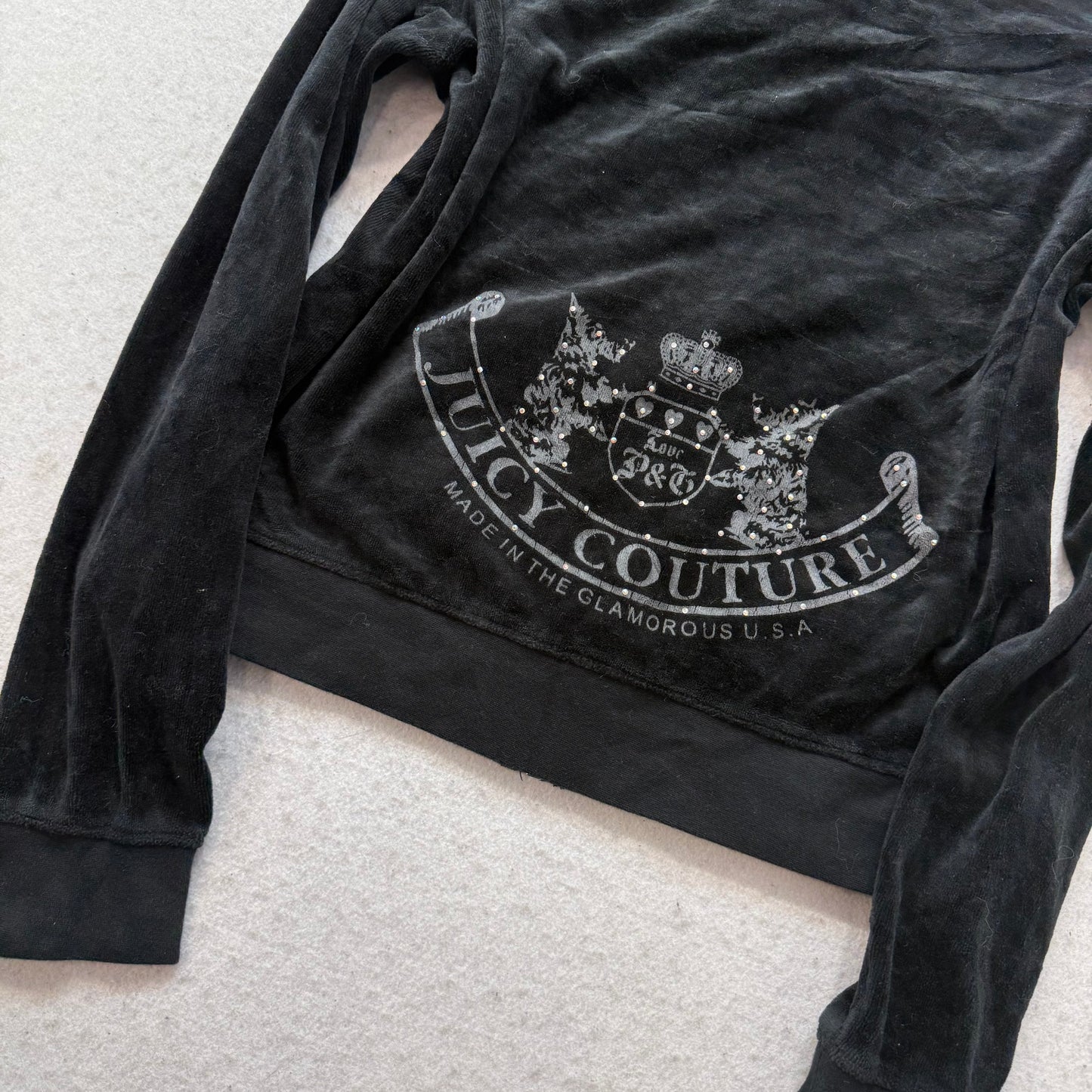 Juicy Couture Scottie Dogs Womens Black Velour Zip-Up Hoodie Pockets Logo Size M