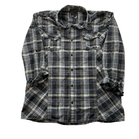 BKE Men's Black Plaid Slim Fit Stretch Shirt Western Pocket Button Up Size XXL