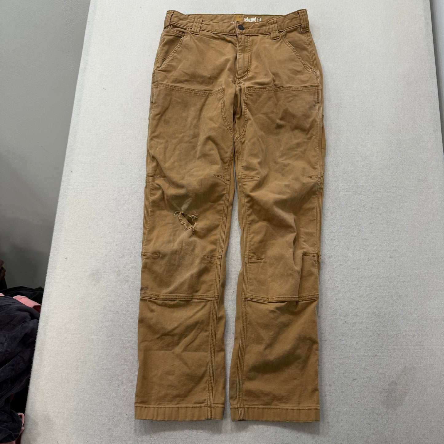 Carhartt Men's Tan Rigby Double-Front Dungaree Pants Relaxed Fit Size 30x32