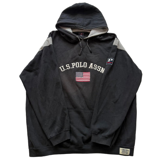 U.S. Polo Assn Men's Faded Black Cotton Pullover Hoodie Kangaroo Pocket Size 2XL