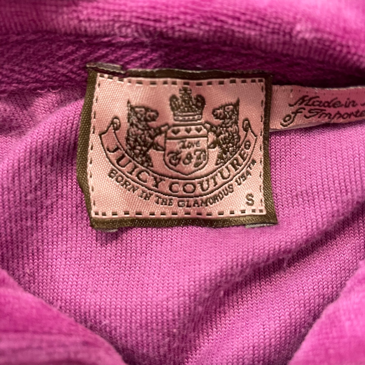 Vintage Juicy Couture Women's Magenta Velour Zip-Up Hoodie Graphic Logo Size S