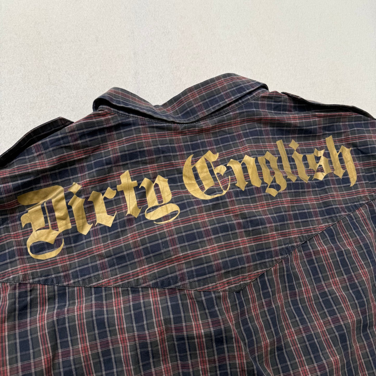 Vintage Juicy Couture Dirty English Plaid Button Up Gold Back Print XL Mens