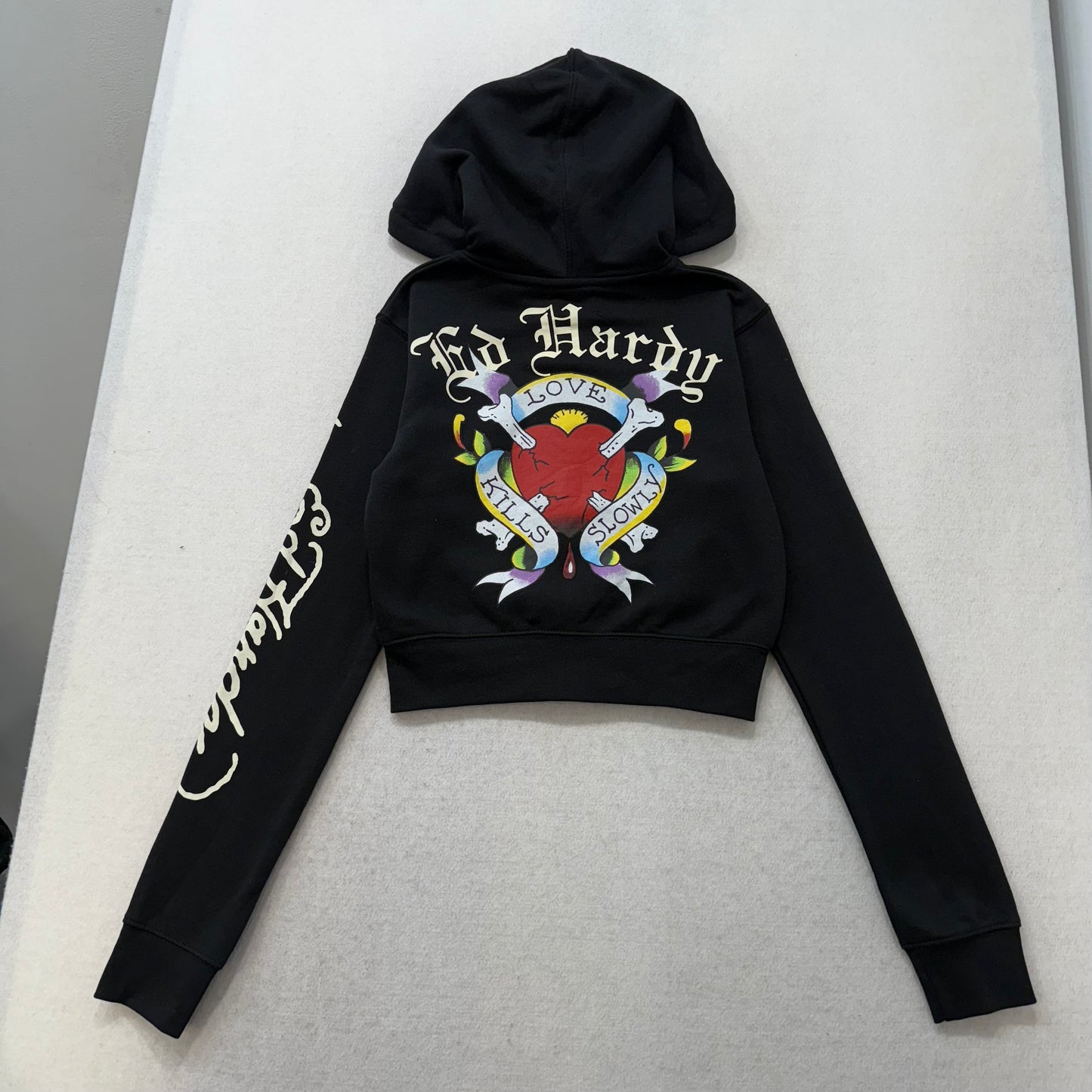 ED HARDY “Love Kills Slowly” BLACK CROPPED ZIP UP UP HOODIE