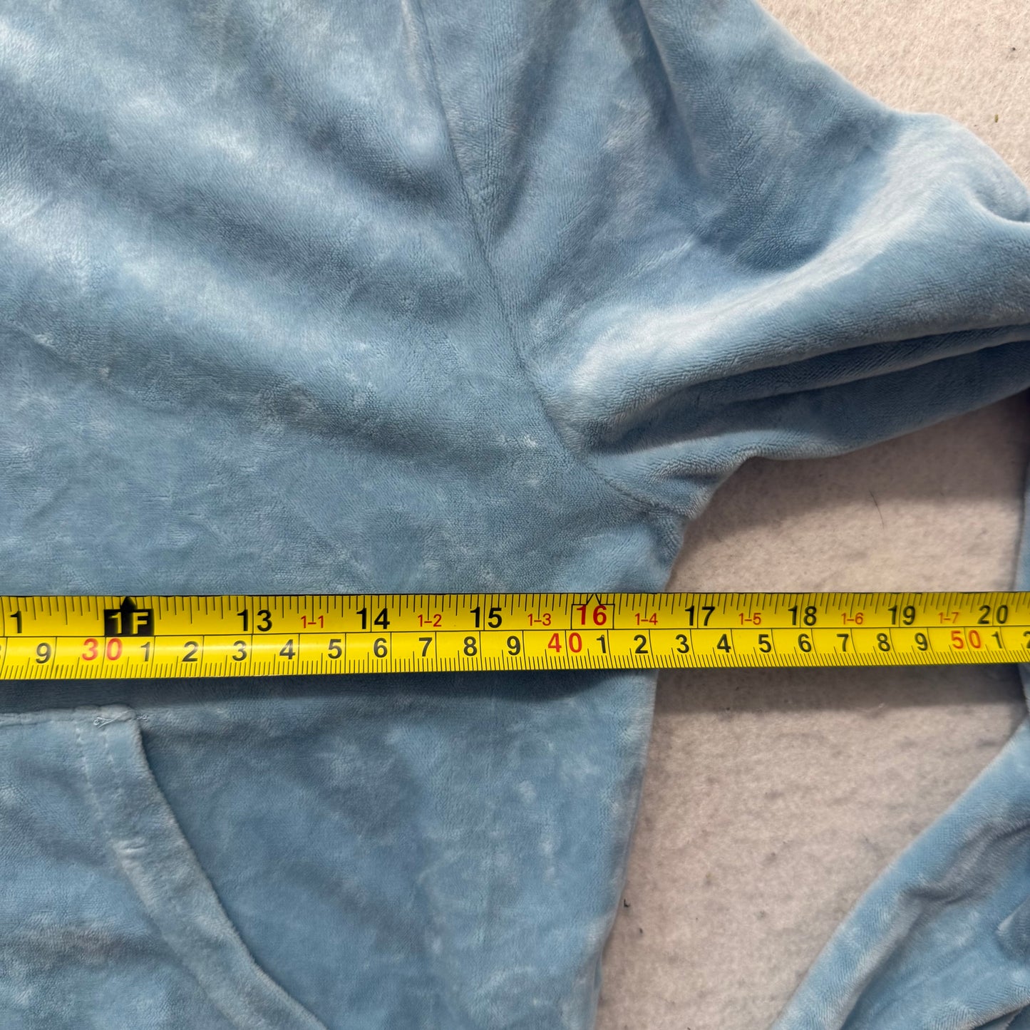 Juicy Couture Women's Light Blue Velour Zip-Up Cropped Hoodie Rhinestones Size S