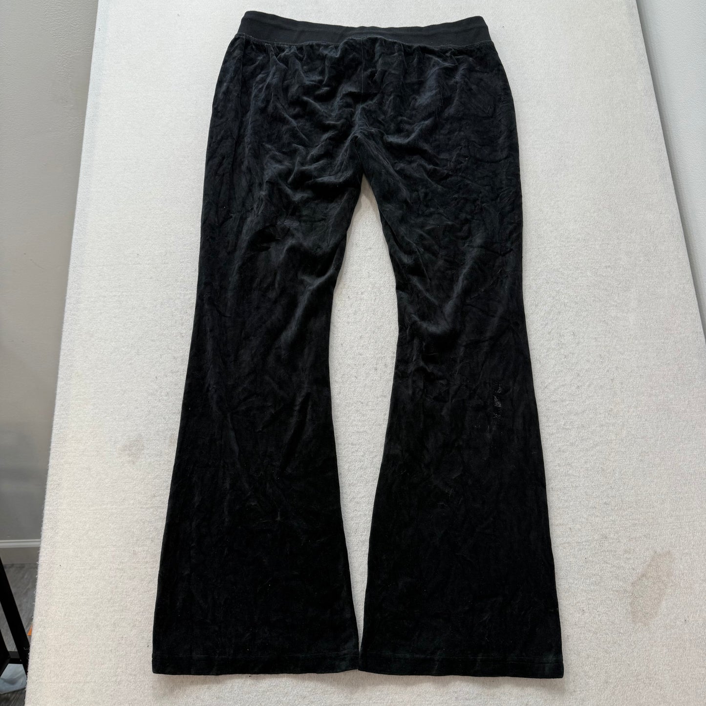 Juicy Couture Women's Black Velour Wide Leg Flared Track Pants Pockets Size XL