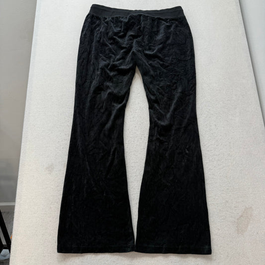 Juicy Couture Women's Black Velour Wide Leg Flared Track Pants Pockets Size XL