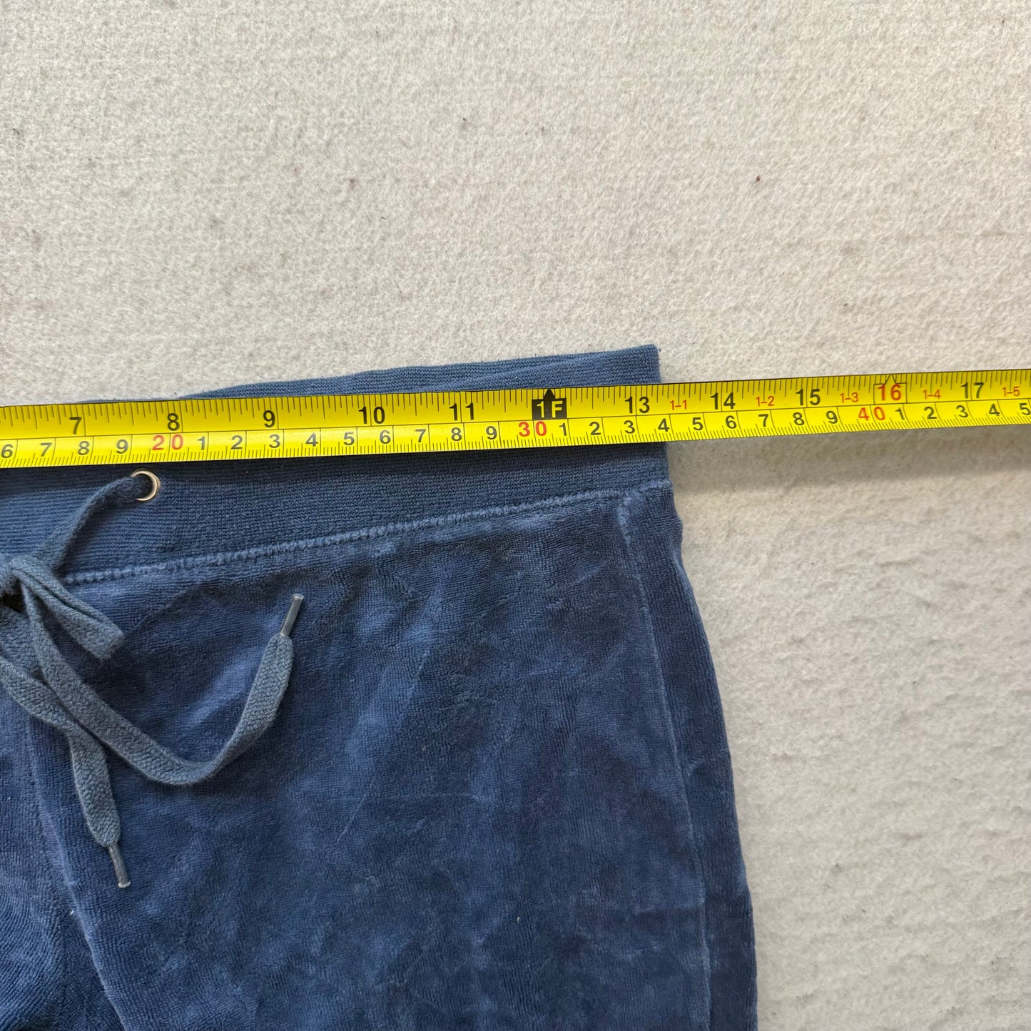 Vintage Juicy Couture Women's Navy Velour Flared Track Pants Drawstring Size S
