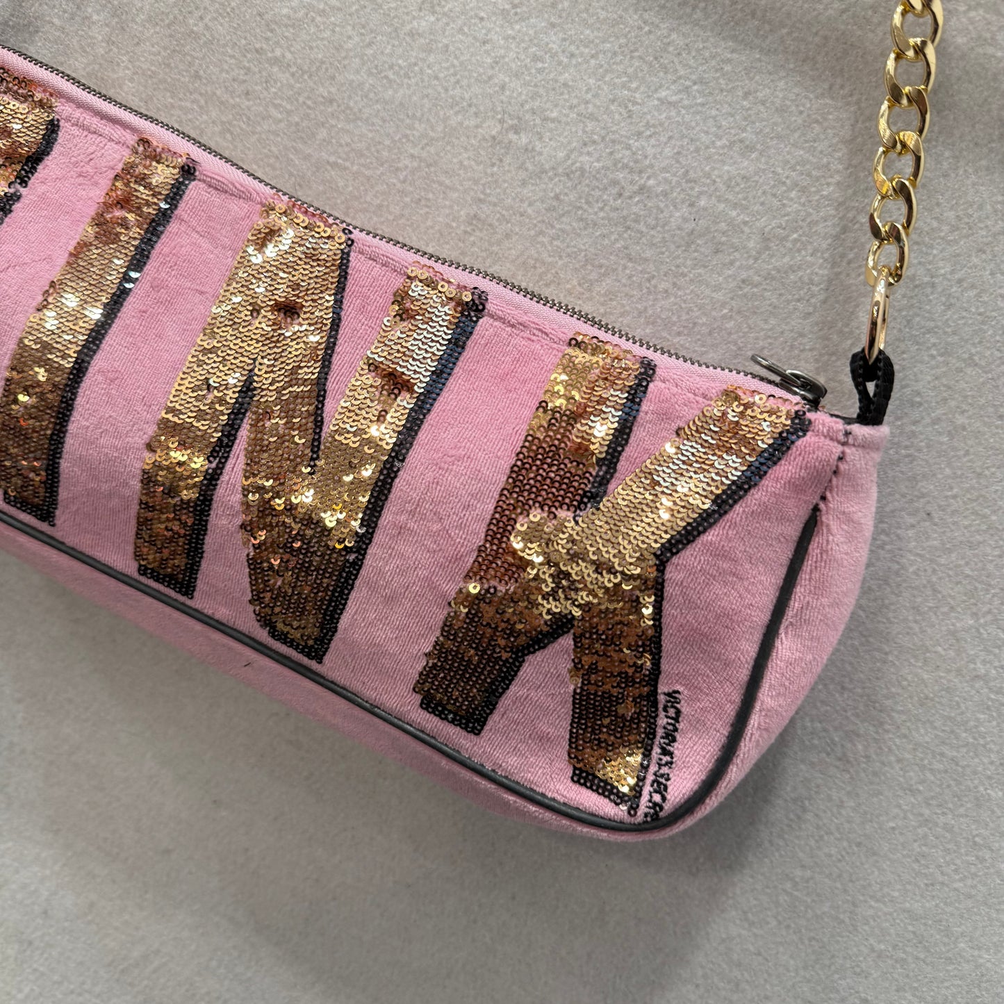 PINK Victoria's Secret Pink Velour Casual Wear Sequin Logo Shoulder Baguette Bag
