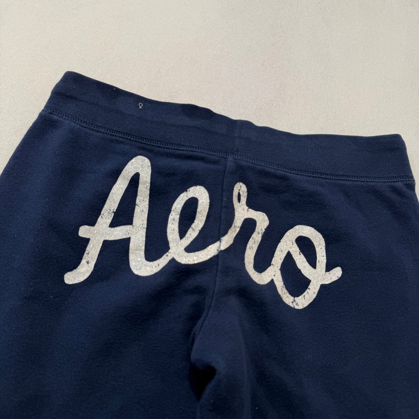 Aeropostale Womens Navy Blue Terrycloth Flared Track Pant Loungewear Logo Size S