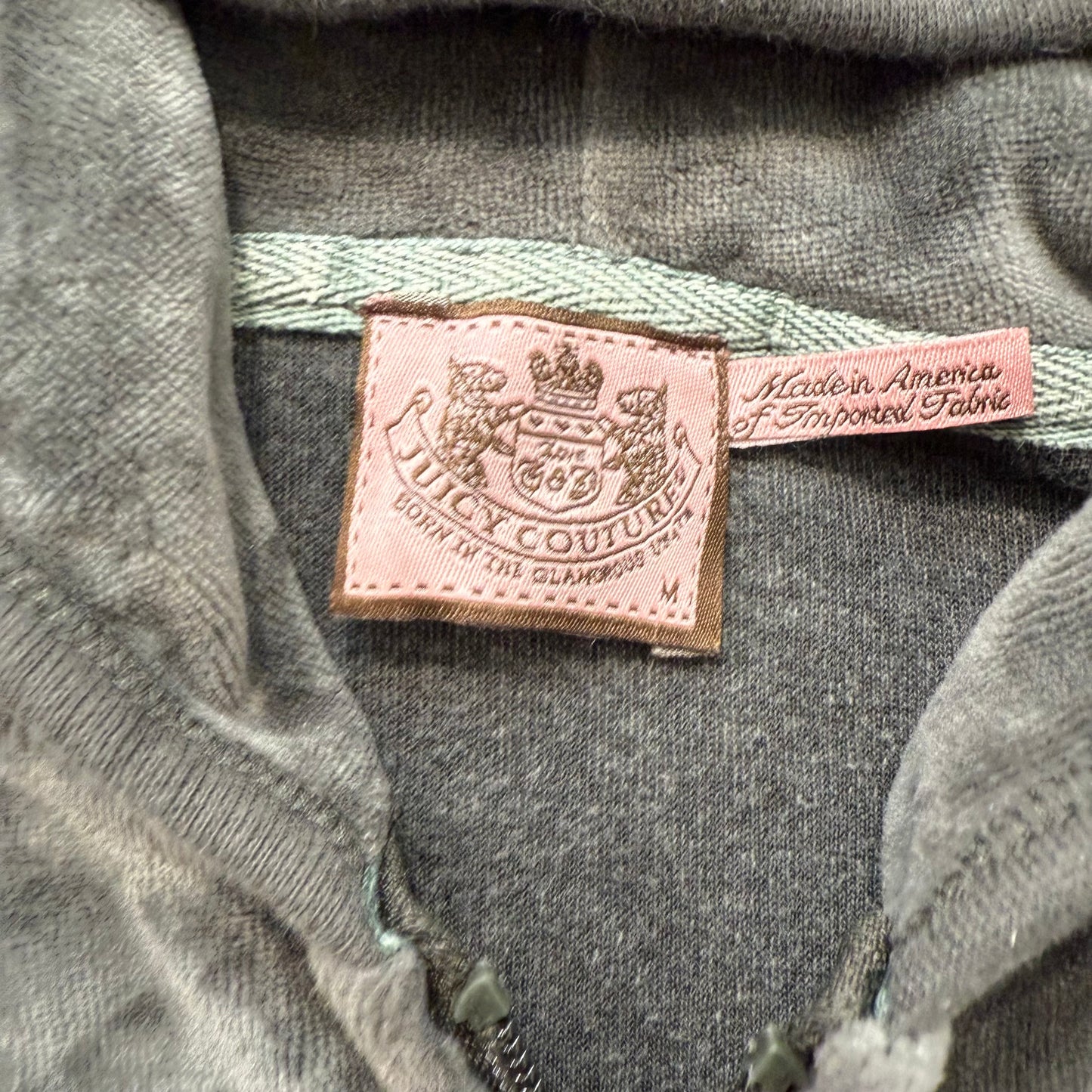 Juicy Couture Women's Dark Gray Velour Full Zip Hoodie Scottie Dog Logo Size M