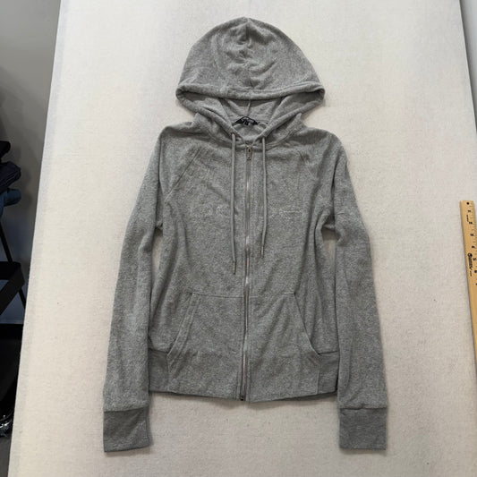 Bebe Gray Velour Full Zip Hoodie Jacket Rhinestone Front Design Size S