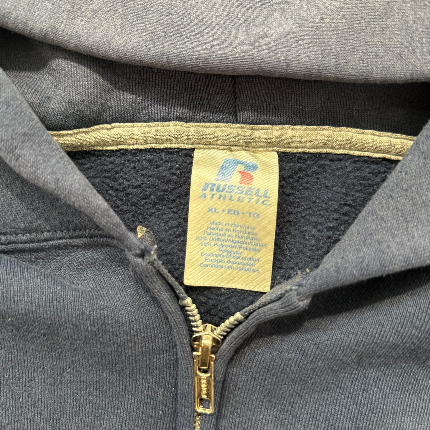 Russell Athletic Men's Navy Blue Cotton Relaxed Fit Full Zip Hoodie Logo Size XL