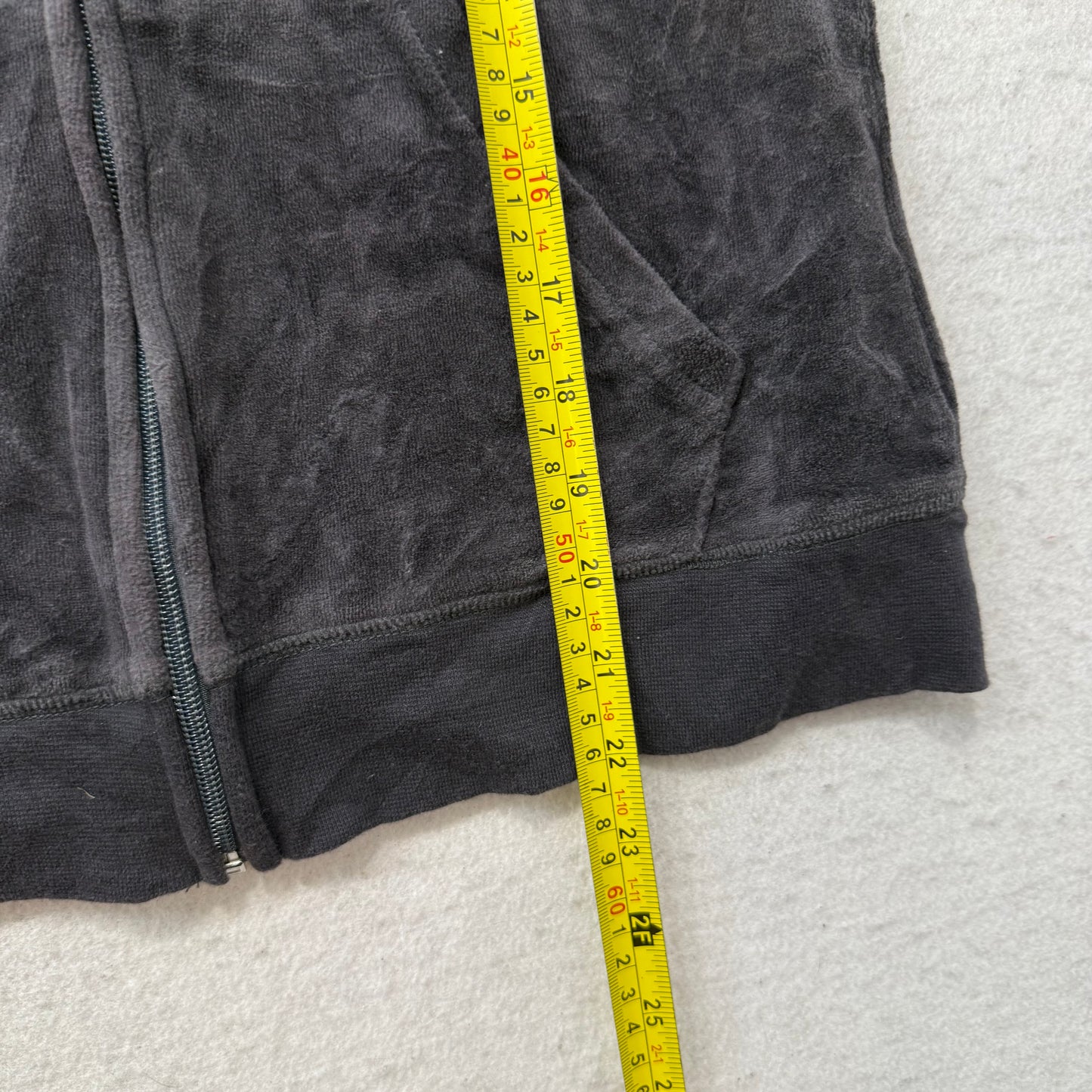 Juicy Couture Womens Charcoal Gray Velour Full Zip Hoodie Rhinestone Logo Size L