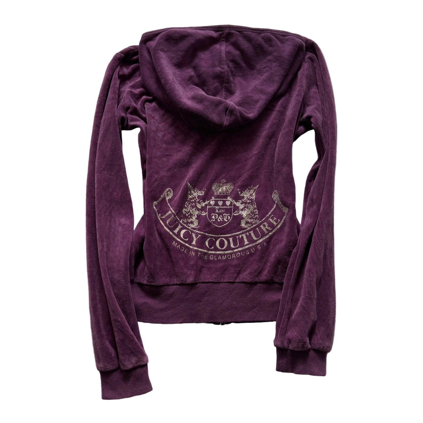 Vintage Juicy Couture Scottie Dogs Women's Deep Plum Velour Zip-Up Hoodie Size S