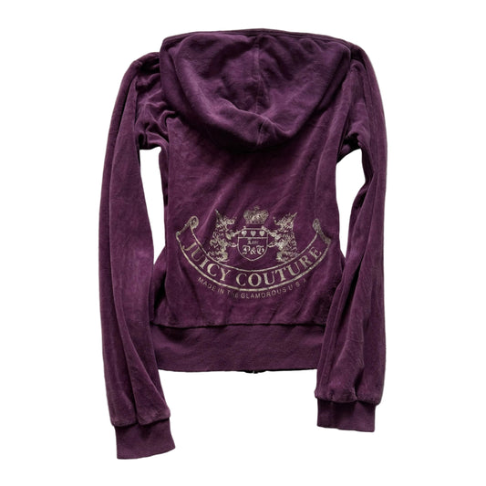 Vintage Juicy Couture Scottie Dogs Women's Deep Plum Velour Zip-Up Hoodie Size S