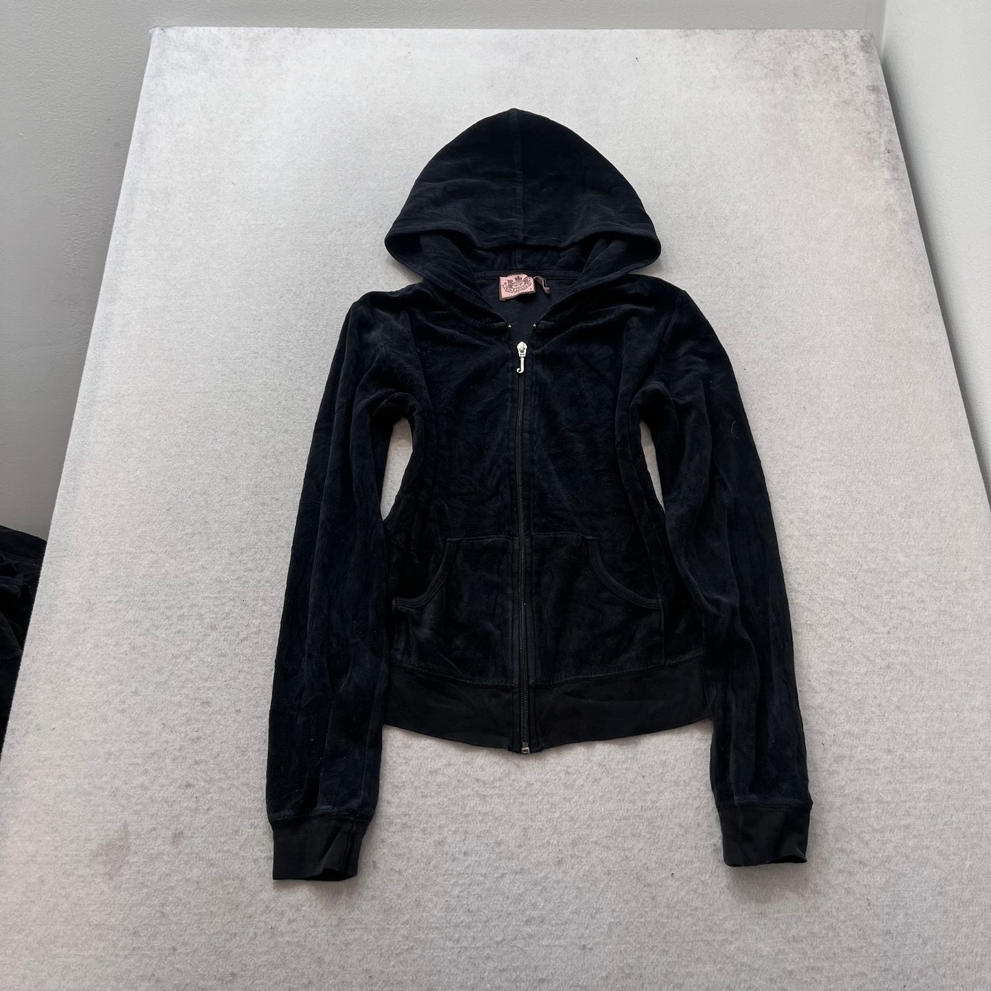 Vintage Juicy Couture Women's Charcoal Velour Tracksuit Set Hoodie & Pant Size S