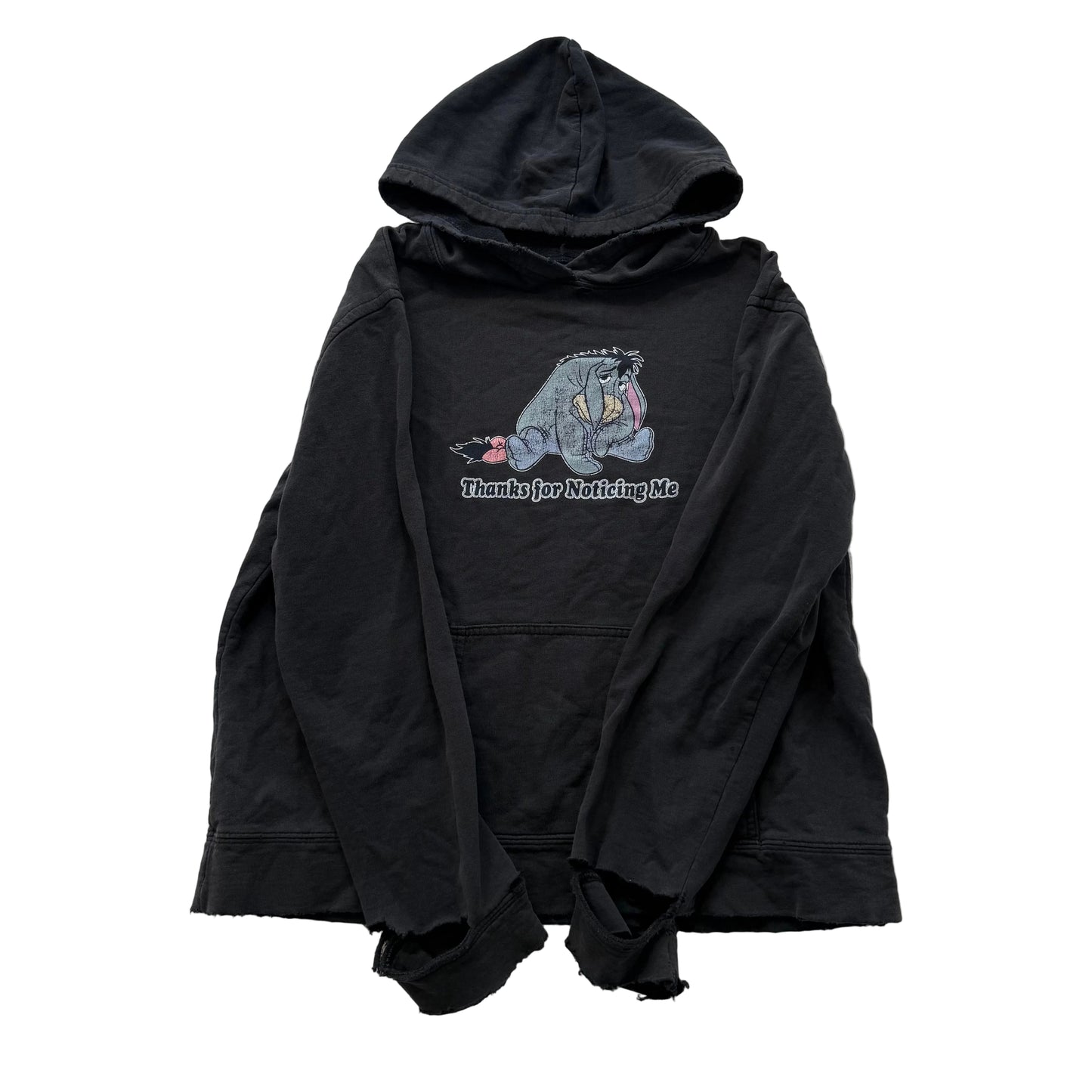 Vintage Disney Eeyore Thank for Noticing Me Graphic Black Distress Hoodie Size M