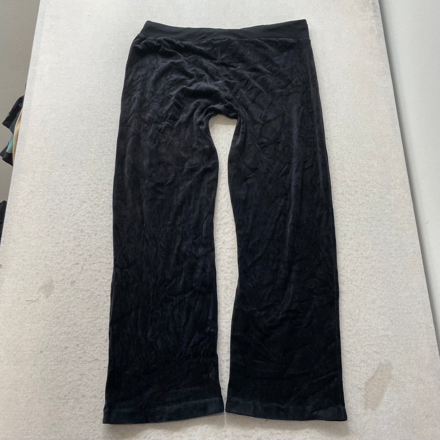 Vintage Juicy Couture Women's Black Velour Wide Leg Track Pant Loungewear Size L