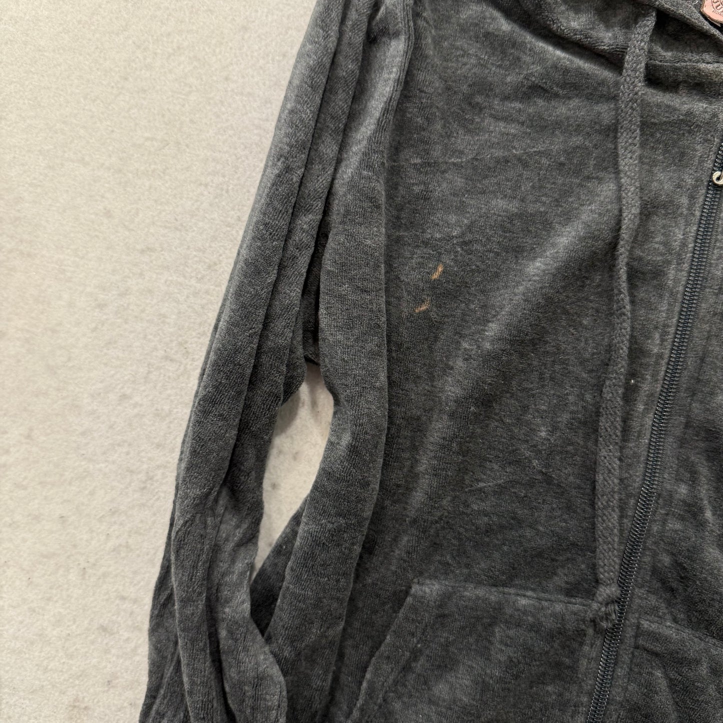 Vtg Juicy Couture Womens Charcoal Grey Velour Tracksuit Set Hoodie & Pant Size S