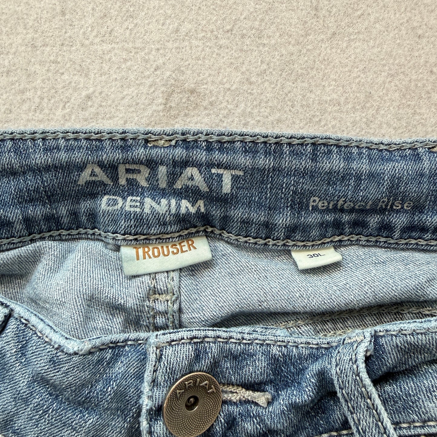 Ariat Trouser Womens Blue Wide Leg Denim Jeans Distressed Perfect Rise Size 30L