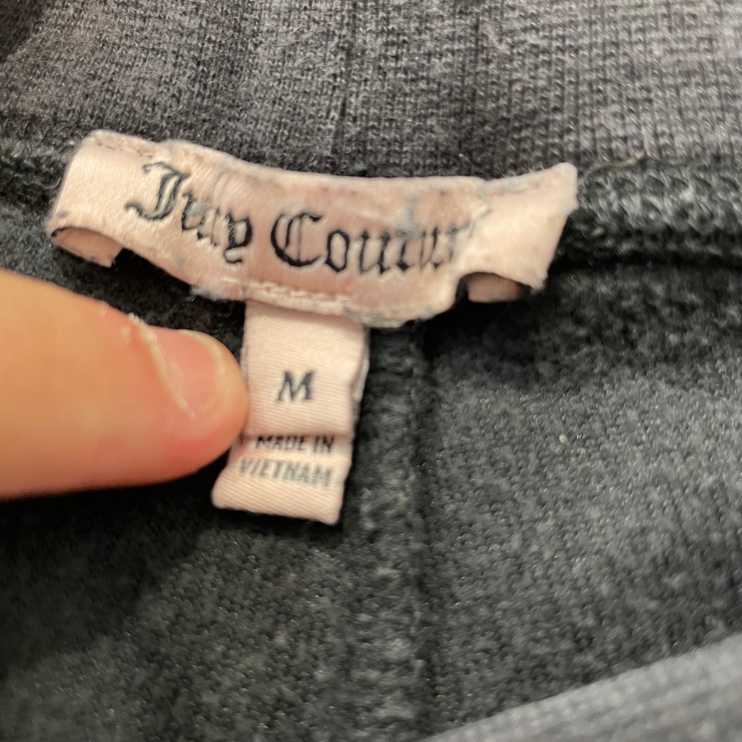 Juicy Couture Women's Black Velour Track Pant Drawstring Rhinestone Logo Size M