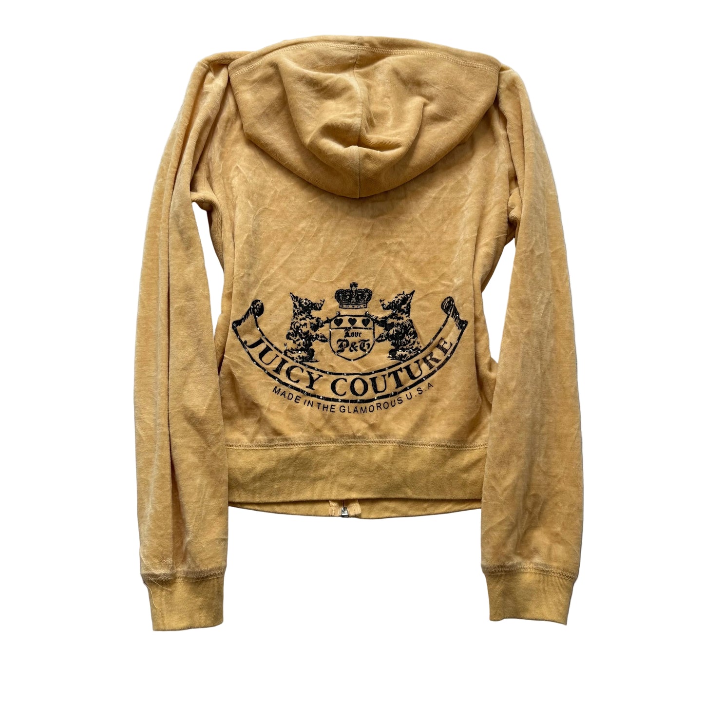 Juicy Couture Scottie Dogs Women's Camel Velour Zip-Up Hoodie Rhinestones Size M