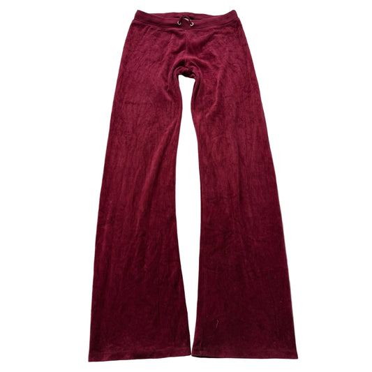 Vintage Juicy Couture Women's Maroon Velour Flared Track Pants Drawstring Size S