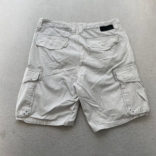 Billabong Men's Off White Pinstripe Cargo Shorts Embroidered Spellout Size 34