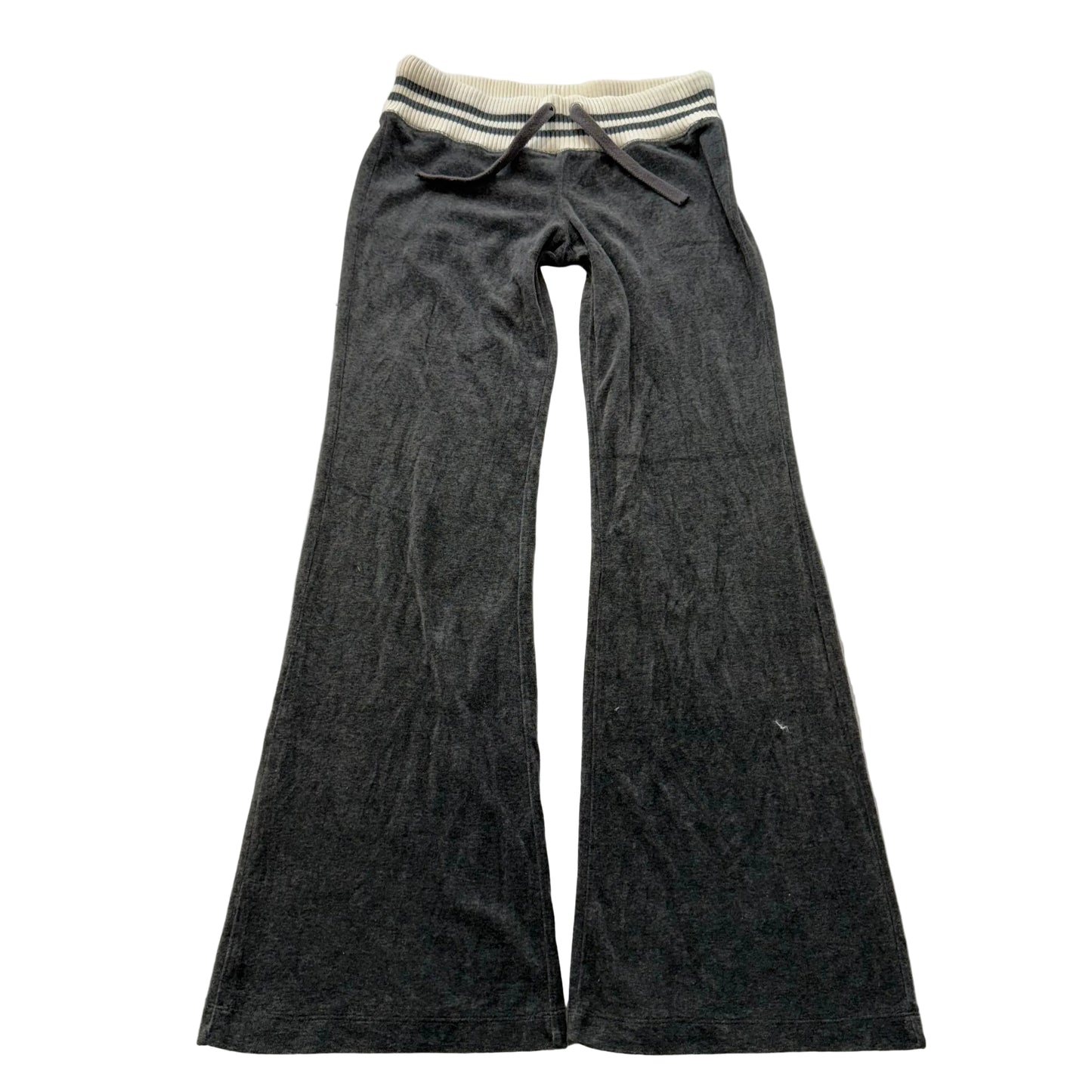 Vtg Juicy Couture Women's Charcoal Velour Flared Track Pant Striped Waist Size S