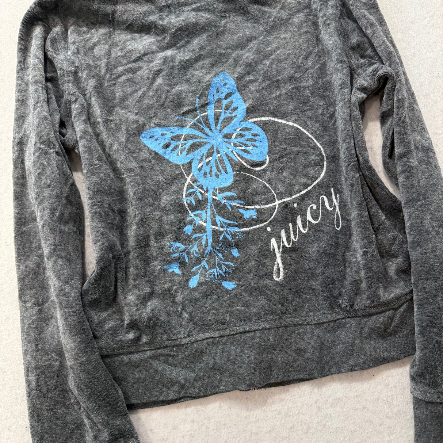 Vintage Juicy Couture Women's Dark Heather Gray Velour Zip Up Hoodie Y2K Size L
