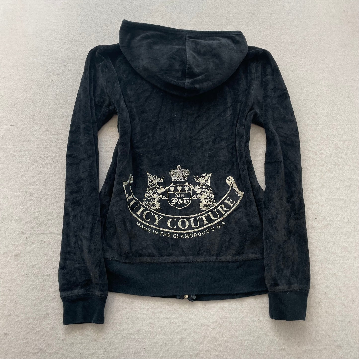 Vintage Juicy Couture Scottie Dogs Women's Navy Blue Velour Zip-Up Hoodie Size L