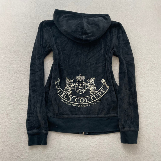 Vintage Juicy Couture Scottie Dogs Women's Navy Blue Velour Zip-Up Hoodie Size L