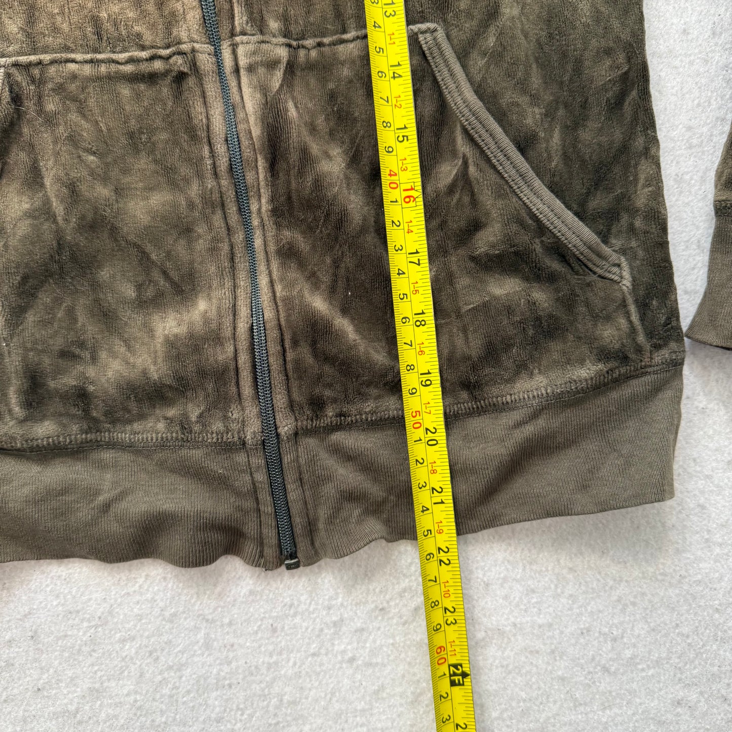 Juicy Couture “Scottie Dog” Women Olive Green Velour Full Zip Hoodie Logo Size M