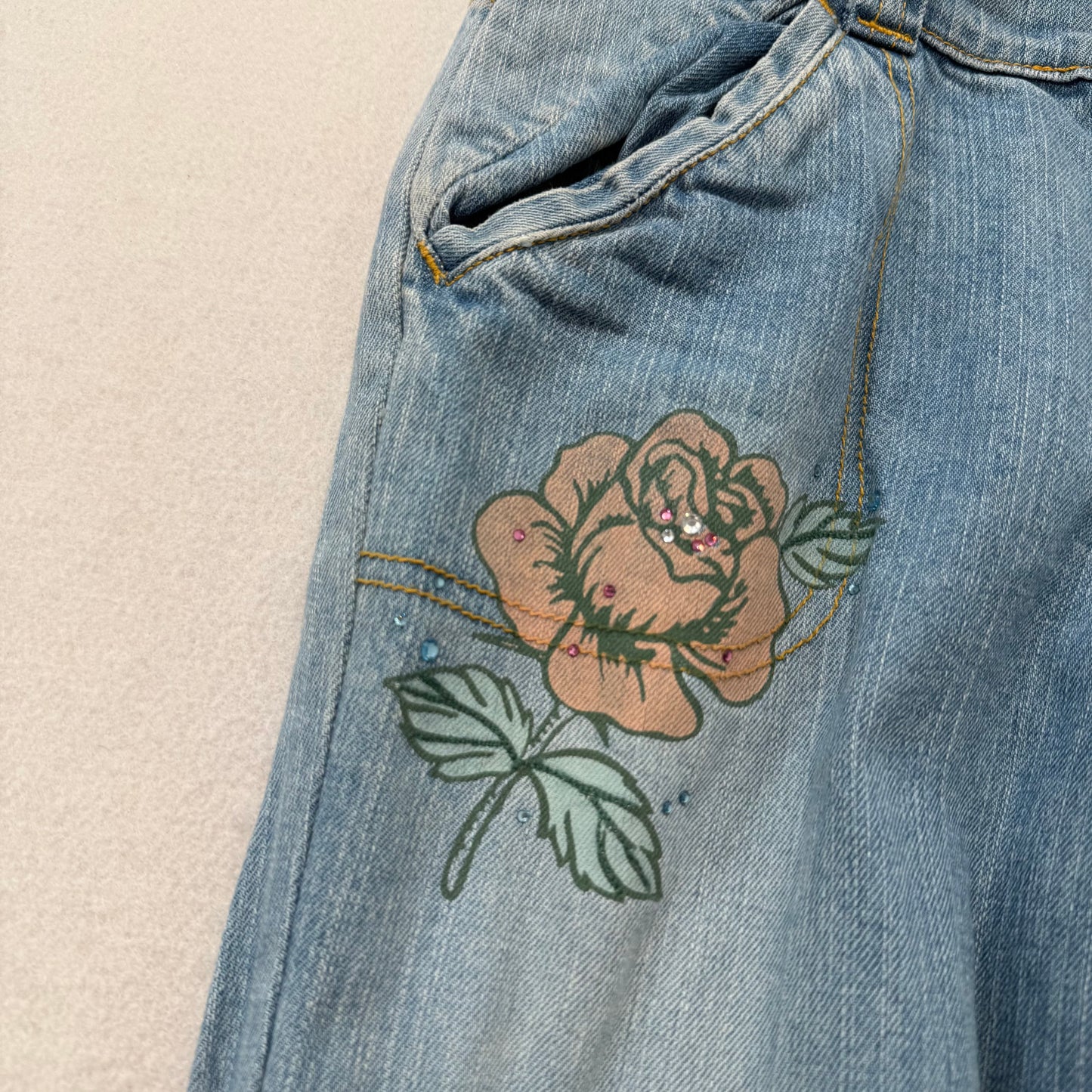 Gap Long and Lean Women's Blue Denim Slim Bootcut Jeans Embroidered Rose Size 14