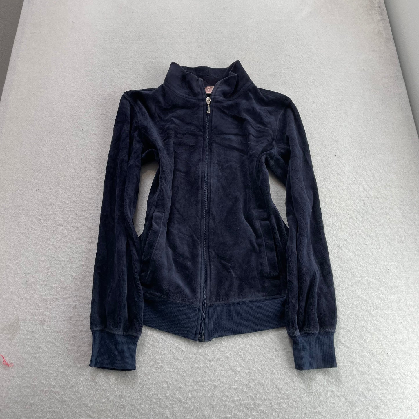 Vintage Juicy Couture Women's Navy Velour Zip-Up Track Jacket Y2k Classic Size S