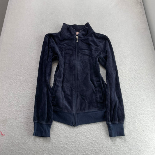 Vintage Juicy Couture Women's Navy Velour Zip-Up Track Jacket Y2k Classic Size S