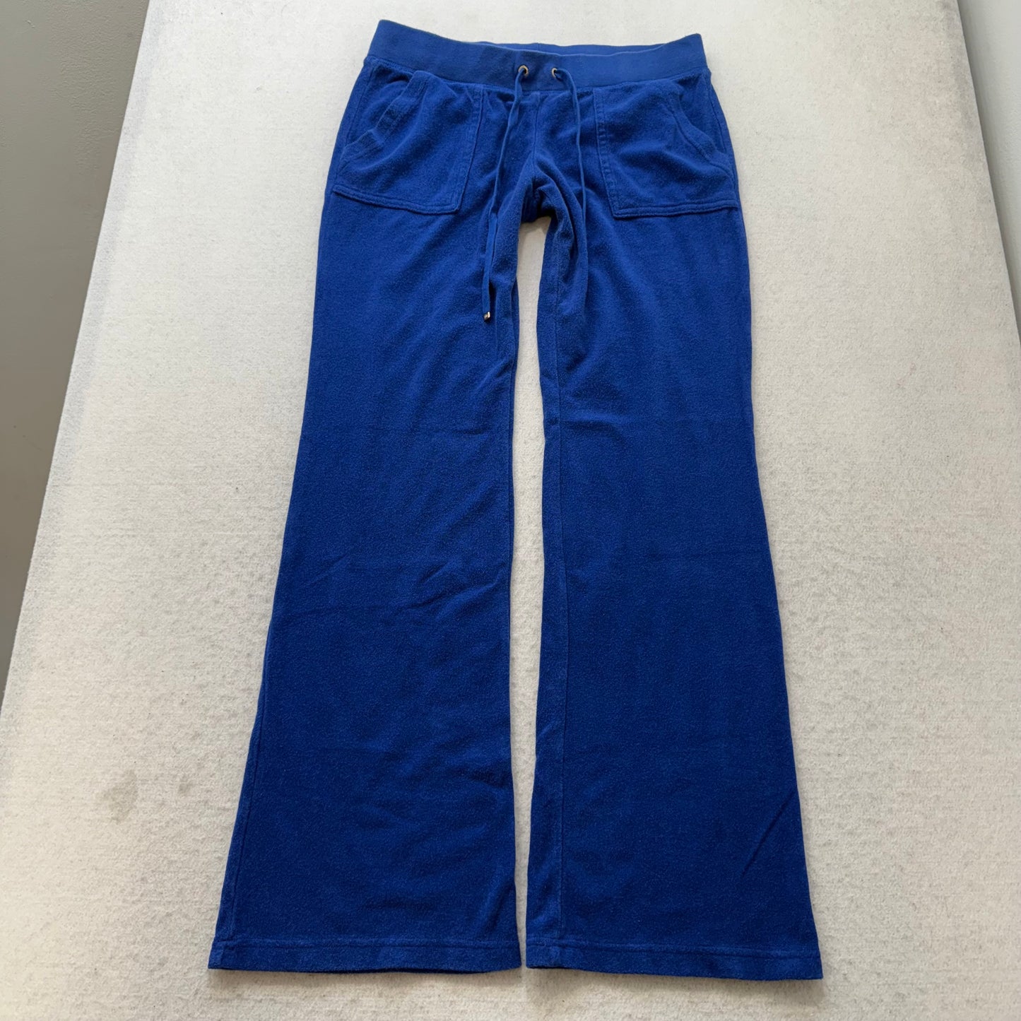 Juicy Couture Women Cobalt Blue Terry Cloth Flared Track Pant Back Pocket Size S