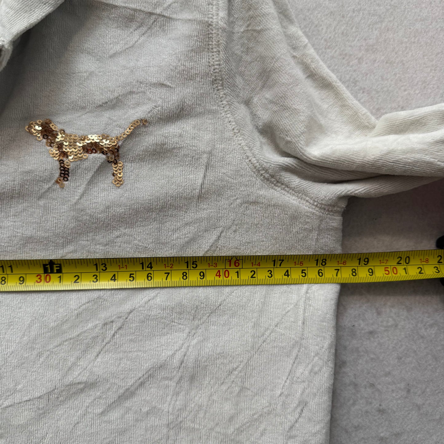 Victoria's Secret PINK White Faux Fur-Lined Zip-Up Hoodie Gold Sequin Size XS