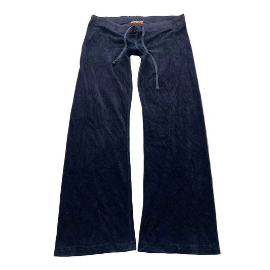 2003 Vintage Juicy Couture Women Navy Velour Flared Track Pant Drawstring Size S