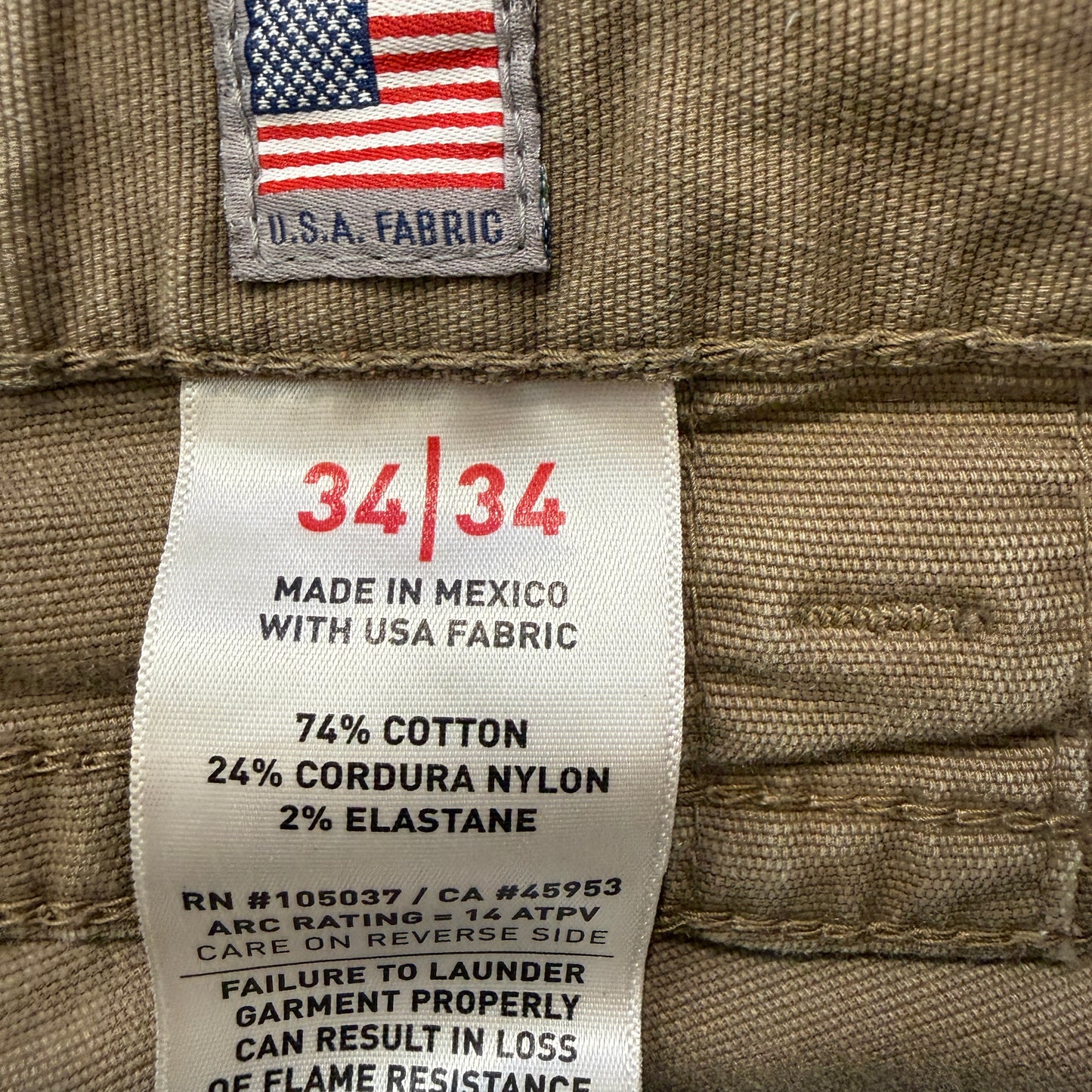 Ariat FR M5 Men's Khaki Cotton Blend Cargo Pants Straight Fit Pockets Size 34