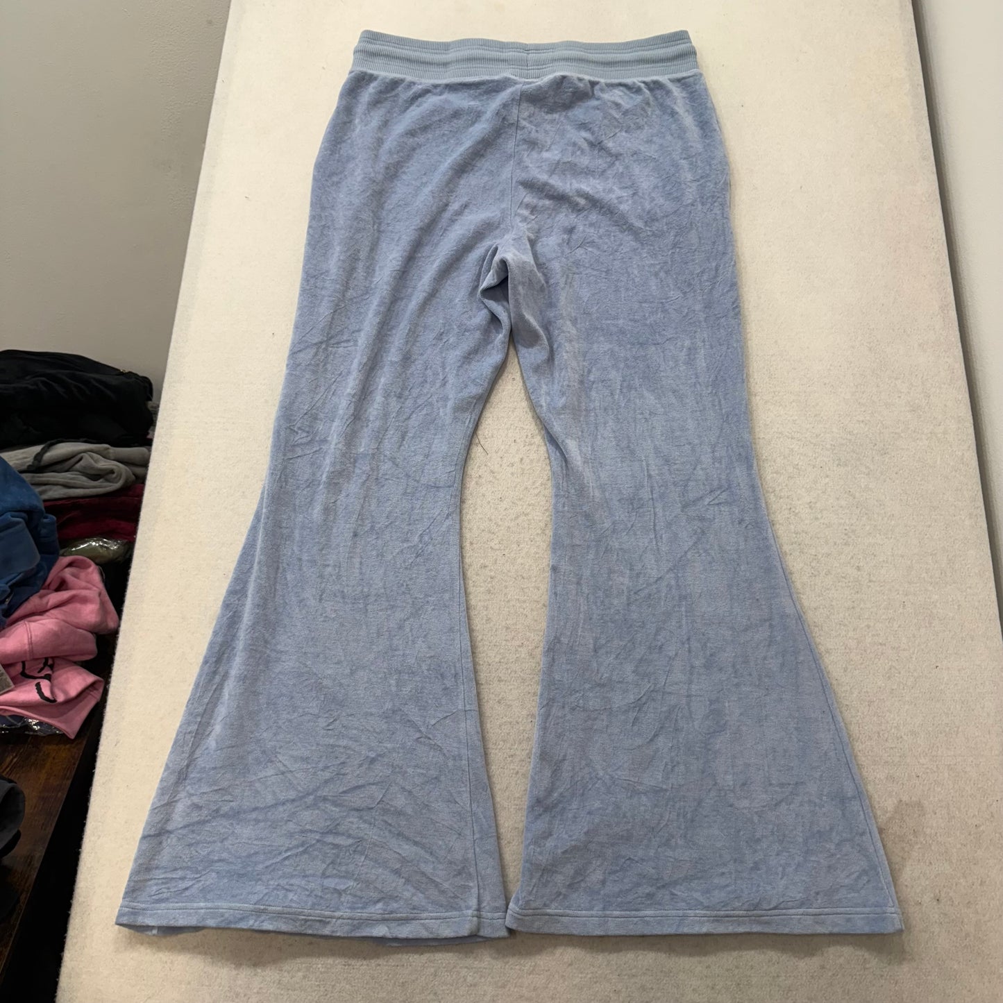 Juicy Couture Women's Powder Blue Velour Flared Track Pant Bell Bottom Size XL