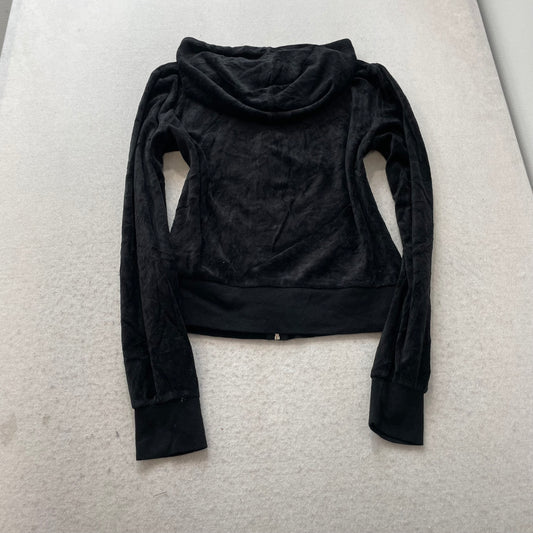 Juicy Couture Women's Black Velour Zip-Up Hoodie Drawstring Pockets Y2k Size XL