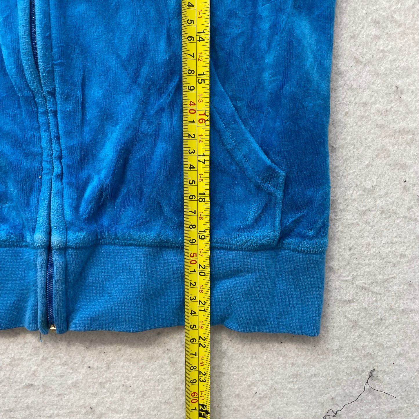 Juicy Couture Women's Cobalt Blue Velour Zip-Up Hoodie Loungewear Pockets Size M