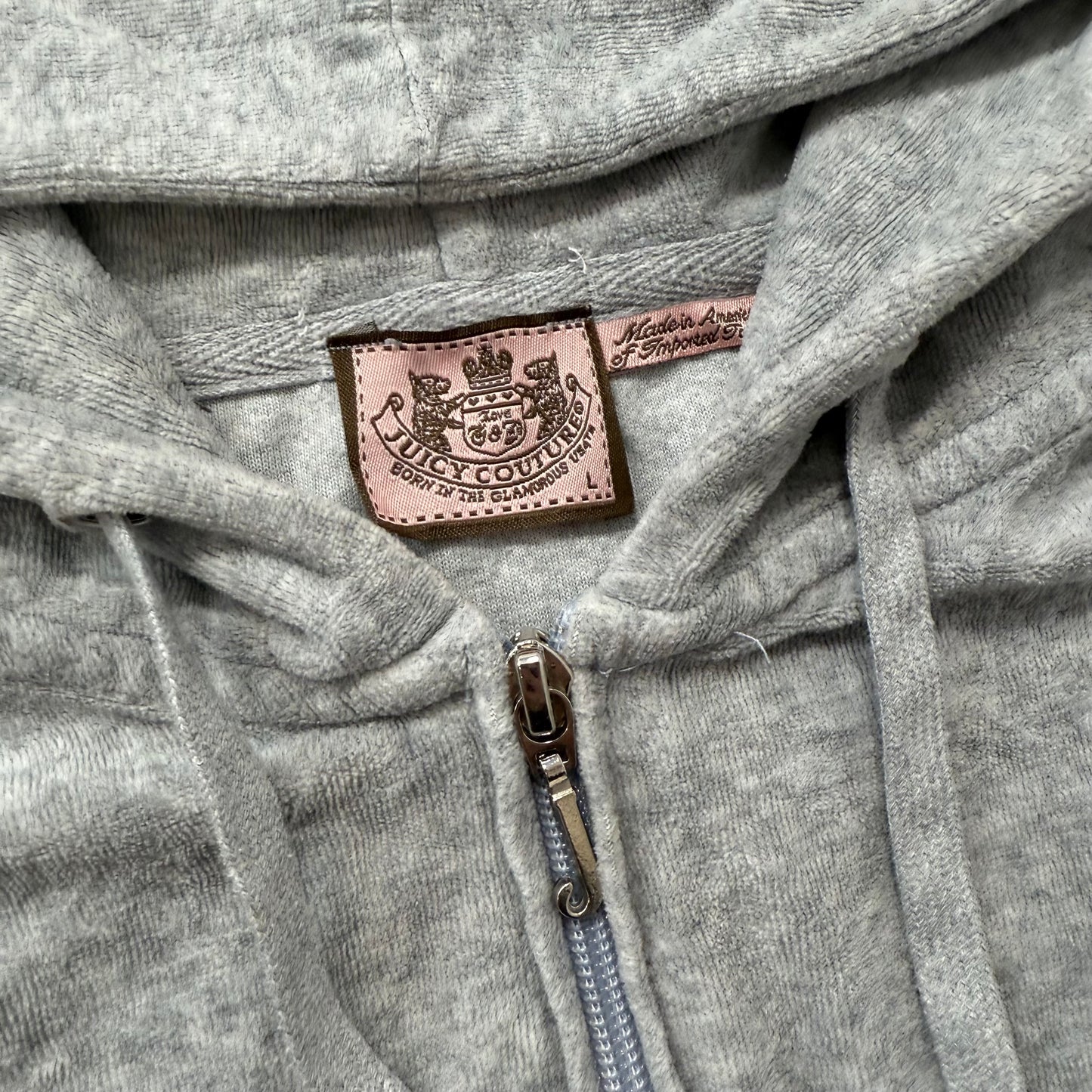 Vintage Juicy Couture Women's Heather Gray Velour Full Zip Hoodie Preppy Size L
