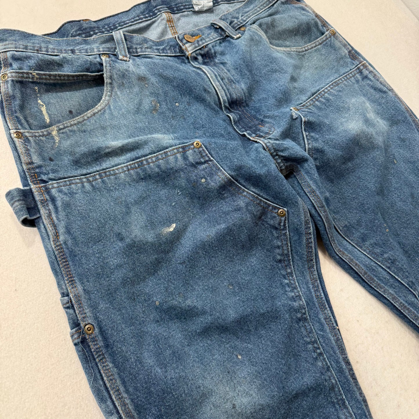 Key Men's Dark Wash Blue Denim Double Knee Carpenter Jeans Hammer Loop Size 38