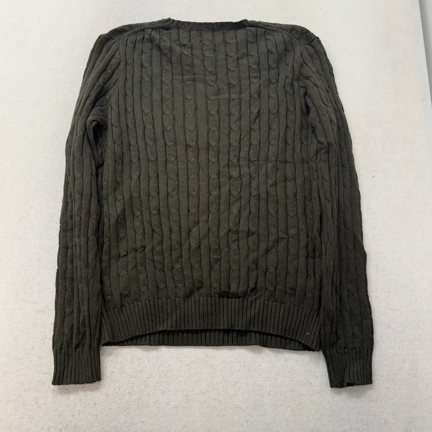 Polo Ralph Lauren Men's Olive Green Cable-Knit Sweater Crewneck Logo Size L NWT